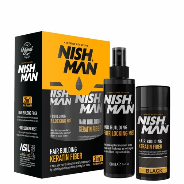 NISHMAN Hair Building Premium Keratin Fiber Schütthaar Set 2 in1 black